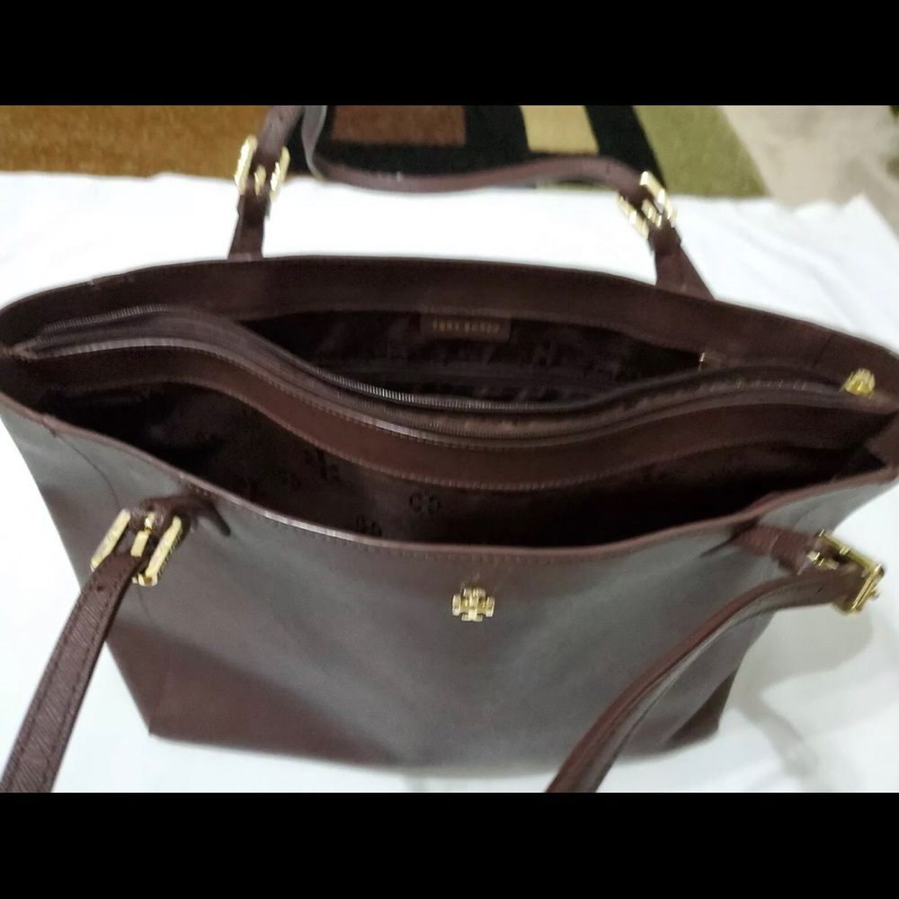 Tory Burch Emerson Large Dark Brown Buckle Tote Bag
